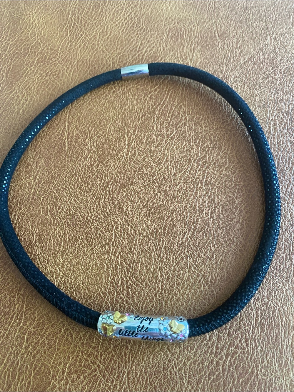 Black Sparkle Cord Necklace with removable Brighton Decorative Bead